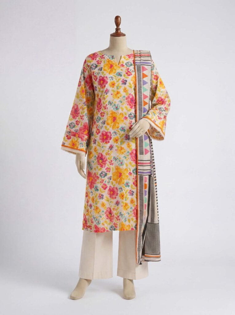3 Piece Printed Lawn Suit - Eaclanted Garden
