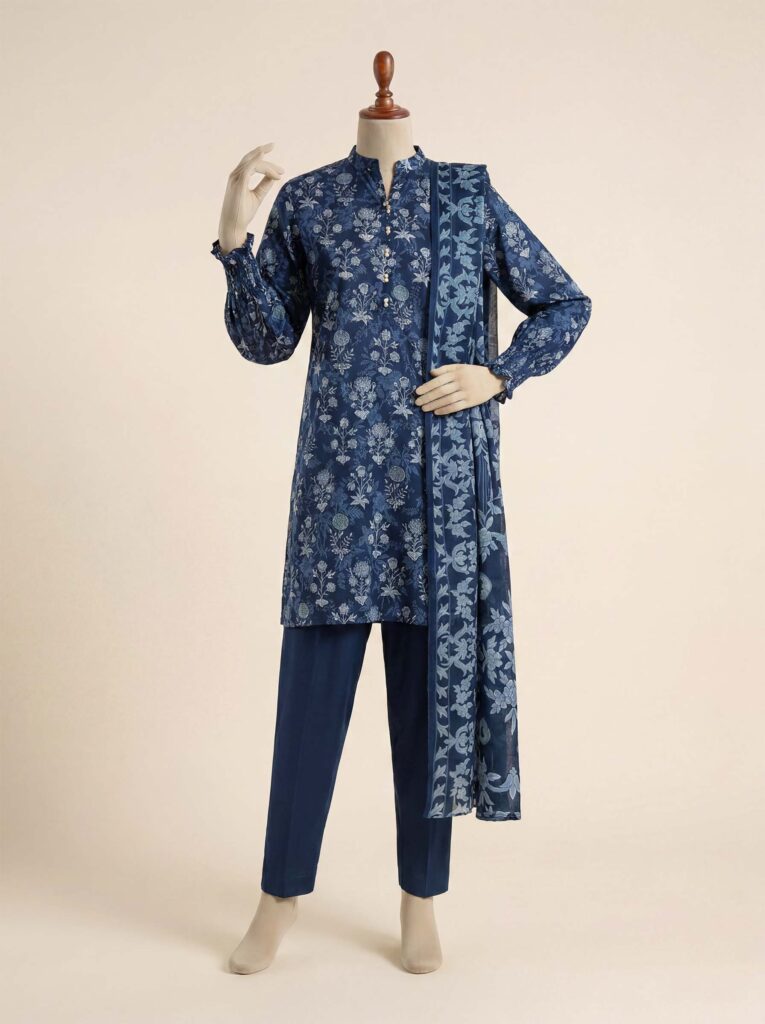 3 Piece Printed Lawn Suit - Majestic Midnight