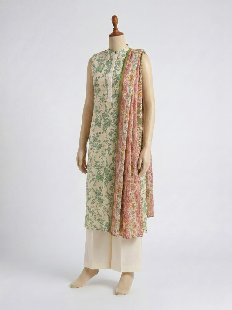 3 Piece Printed Lawn Suit - Sea Mist